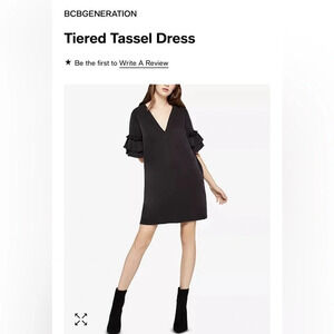 BCBGGeneration Tiered Tassel Dress V-Neck Black Summer Size XXS